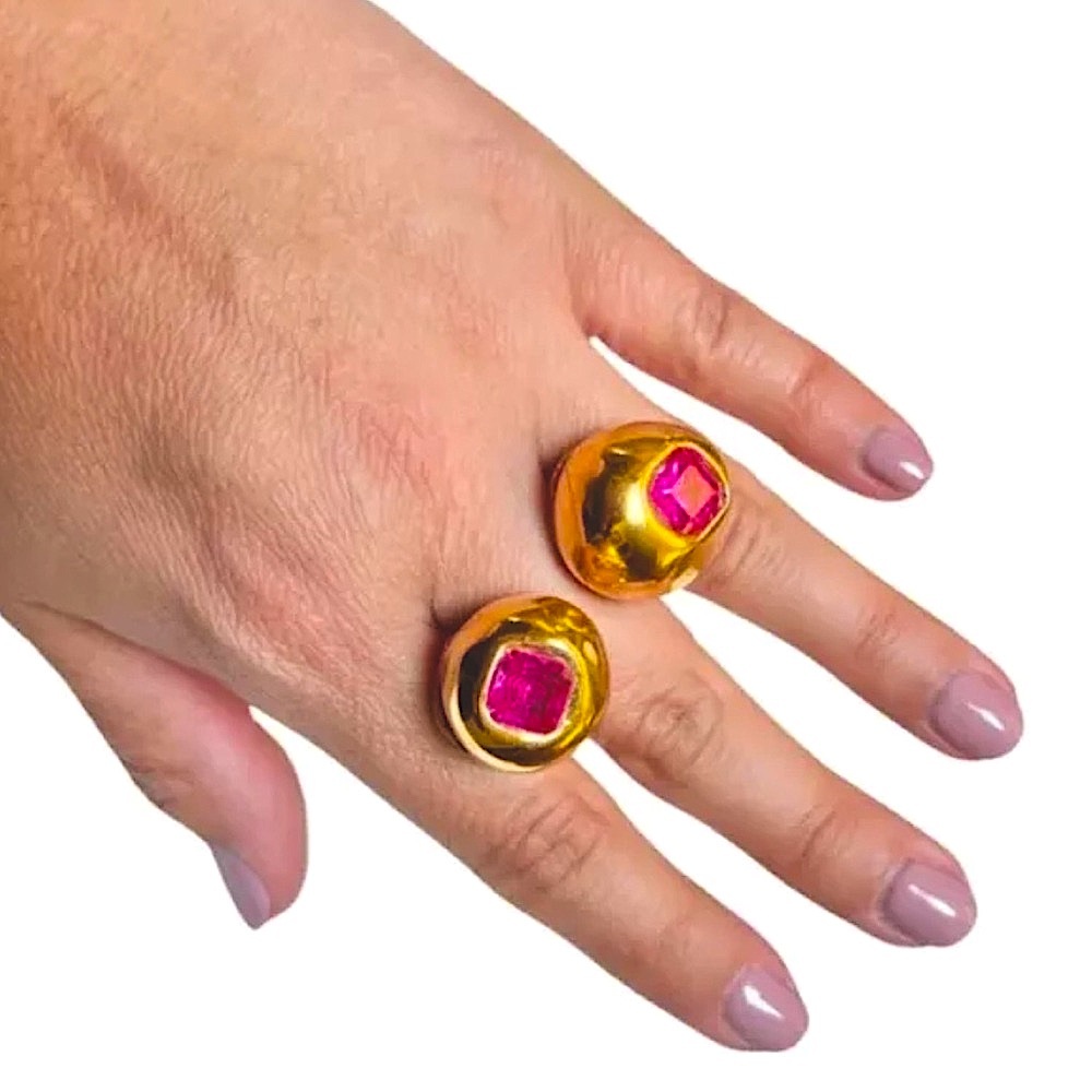 New Sonia Boyajian Snake Eyes Bronze Porcelain Pink CZ Cocktail Knuckle Ring 7